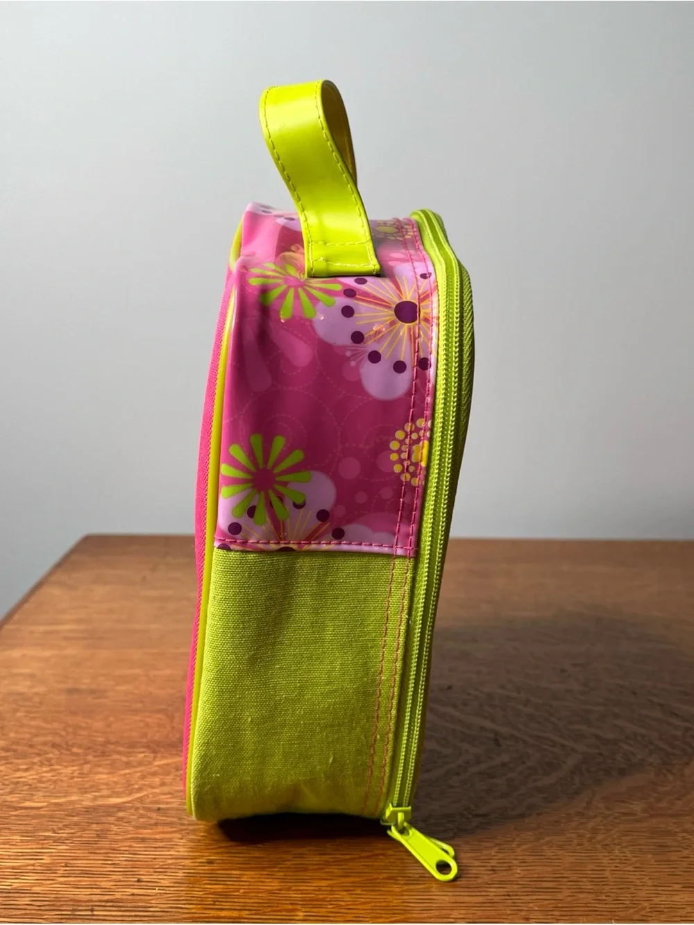 Vintage 2007 Polly Pocket Doll Carrying Case Storage Bag Pink Lime Green Floral